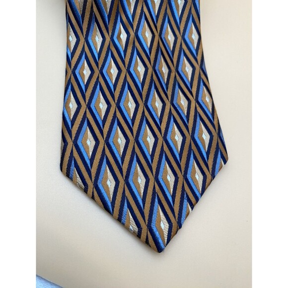 Piattelli Platinum Men's Tie Silk Geometric Diamond Orange Blue Gold USA Made - Picture 9 of 9